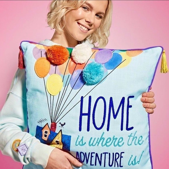 Disney Pixar Up Home is Where the Adventure Is Throw Pillow 18x18 Pom Poms